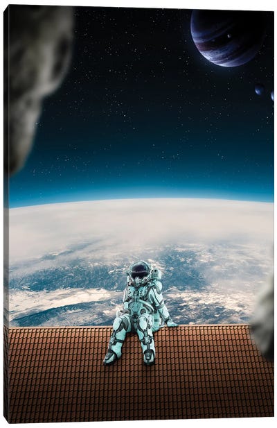 Astronaut On The Roof Canvas Art Print - Gabriel Avram