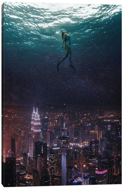 Underwater City Canvas Art Print - Swimming Art