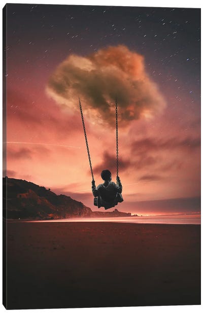 Swinging On The Cloud Canvas Art Print - Virtual Escapism