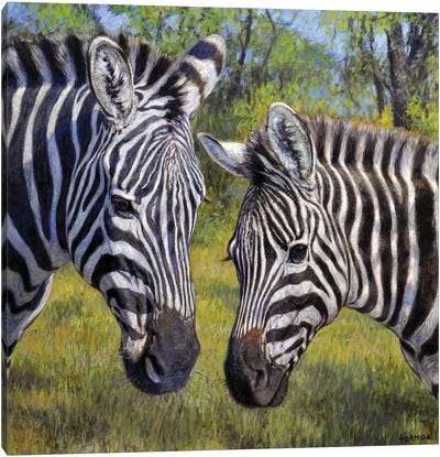 Zebras In The Thick Bush Canvas Art Print - Zebra Art