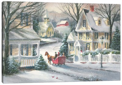 Village Sleigh Ride Canvas Art Print - Large Christmas Art