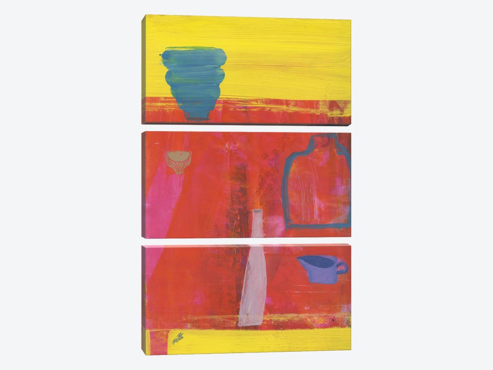 Five Vessels On Red by Gabriella Buckingham 3-piece Art Print