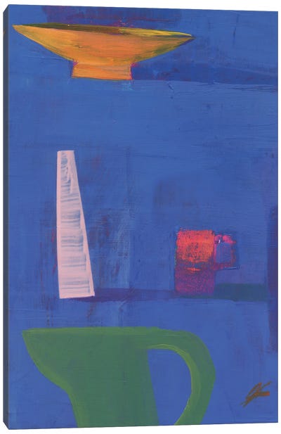 Five Vessels On Blue Canvas Art Print - Gabriella Buckingham