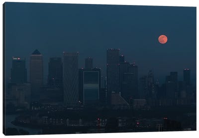 Isle Of Dog With Full Moon Canvas Art Print - London Skylines
