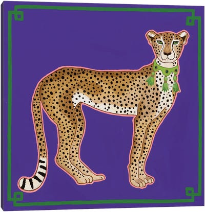 Chinoiserie Cheetah On Purple Canvas Art Print - Chinoiserie Art