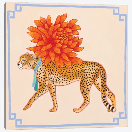 Chinoiserie Cheetah With Chrysanthemum Canvas Print #GBQ13} by Green Orchid Boutique Canvas Artwork