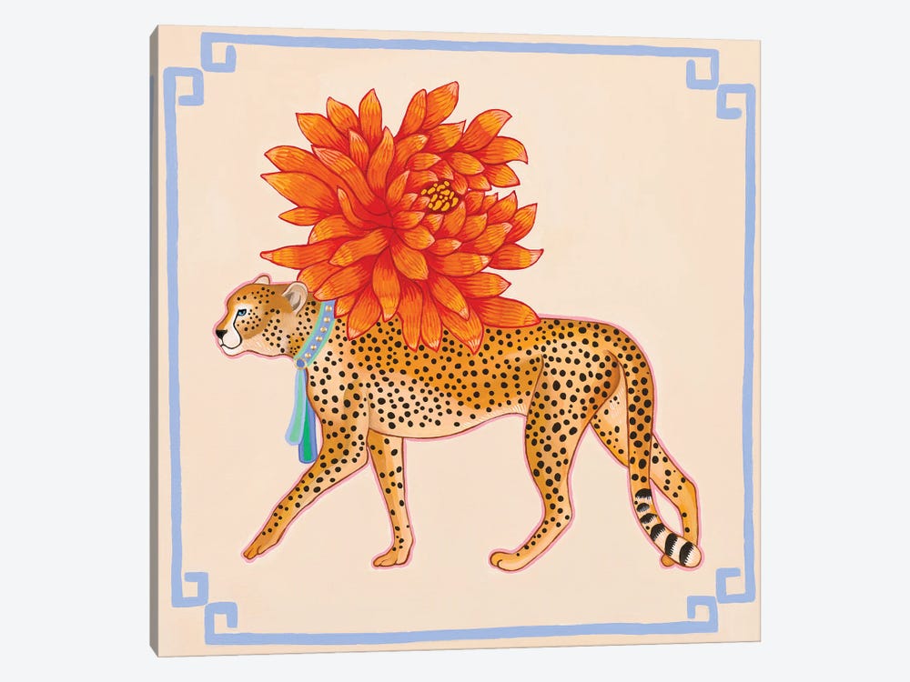 Chinoiserie Cheetah With Chrysanthemum by Green Orchid Boutique 1-piece Canvas Art Print