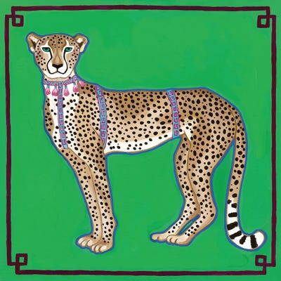 Chinoiserie Cheetah On Green by Green Orchid Boutique framed wall art