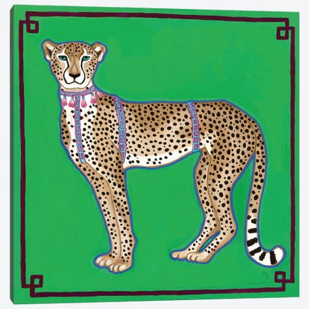 Chinoiserie Cheetah On Green Canvas Print #GBQ14} by Green Orchid Boutique Art Print