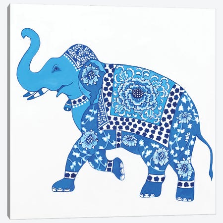 Chinoiserie Blue And White Elephant I Canvas Print #GBQ16} by Green Orchid Boutique Art Print
