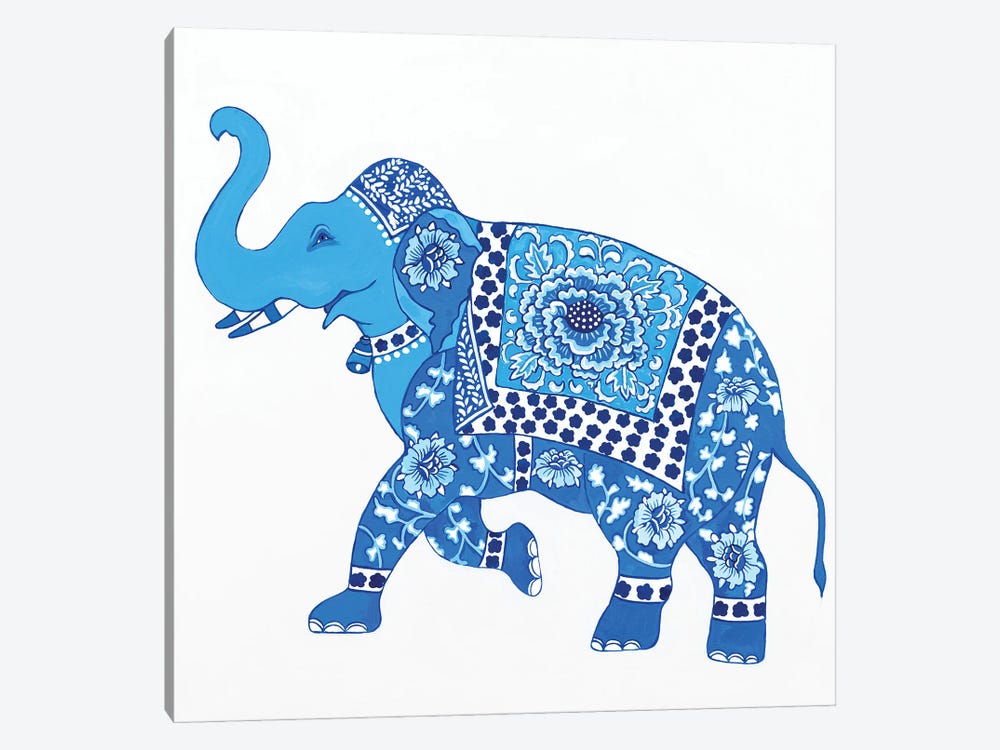 Chinoiserie Blue And White Elephant I by Green Orchid Boutique 1-piece Canvas Art