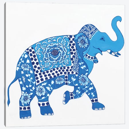 Chinoiserie Blue And White Elephant II Canvas Print #GBQ17} by Green Orchid Boutique Canvas Print