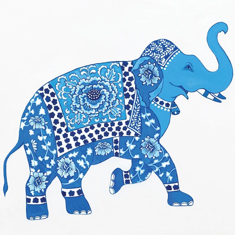 Chinoiserie Blue And White Elephant II