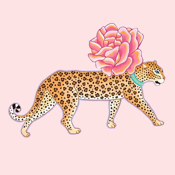 Fine Art Print: Chinoiserie Leopard With Rose by Green Orchid Boutique