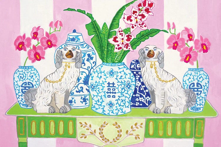 Staffordshire Dogs Chinoiserie With Orchids