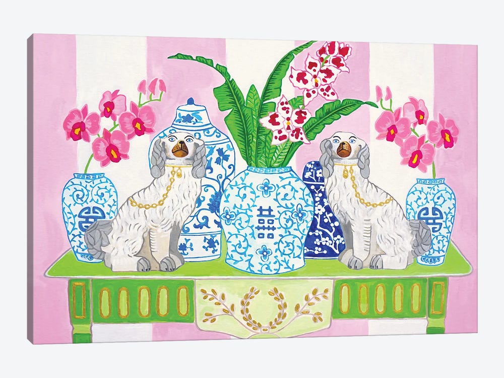 Staffordshire Dogs Chinoiserie With Orchids by Green Orchid Boutique 1-piece Canvas Art Print