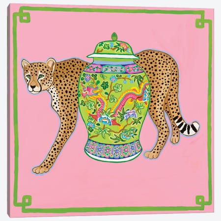 Preppy Chinoiserie Cheetah With Dragon Ginger Jar Canvas Print #GBQ27} by Green Orchid Boutique Canvas Artwork