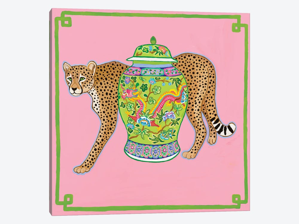 Preppy Chinoiserie Cheetah With Dragon Ginger Jar by Green Orchid Boutique 1-piece Canvas Wall Art