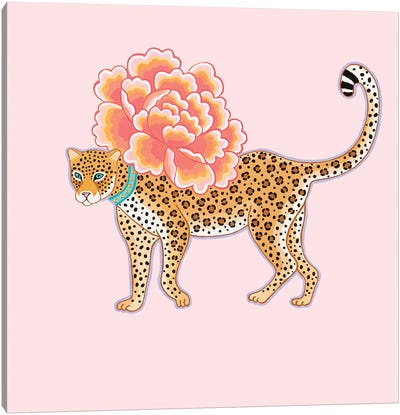 Chinoiserie Leopard With Peony Canvas Art Print - Indian Décor