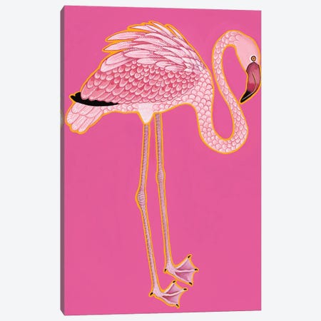 Preppy Chinoiserie Flamingo Canvas Print #GBQ32} by Green Orchid Boutique Canvas Artwork