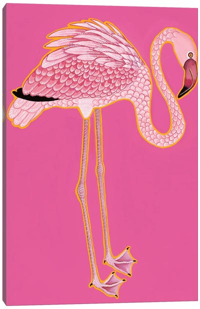 Preppy Chinoiserie Flamingo Canvas Art Print - Asian Décor