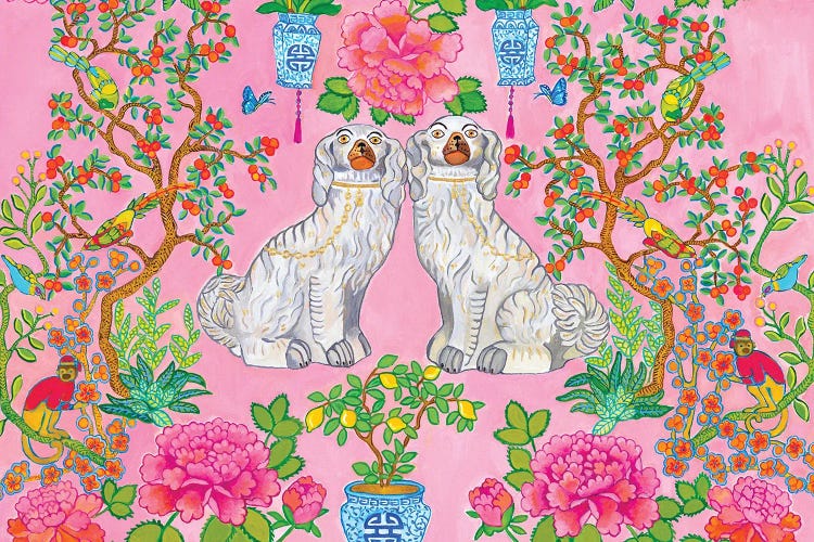 Staffordshire Dogs Chinoiserie In Pink