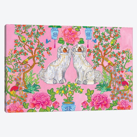 Staffordshire Dogs Chinoiserie In Pink Canvas Print #GBQ34} by Green Orchid Boutique Canvas Art Print