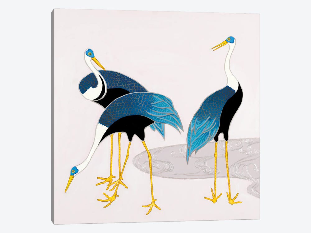 Blue And White Japanese Cranes On Mauve I by Green Orchid Boutique 1-piece Canvas Art