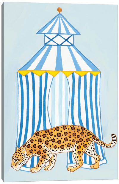 Chinoiserie Jaguar With Striped Cabana Canvas Art Print - Stripe Patterns