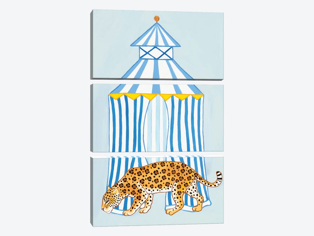 Chinoiserie Jaguar With Striped Cabana by Green Orchid Boutique 3-piece Canvas Artwork