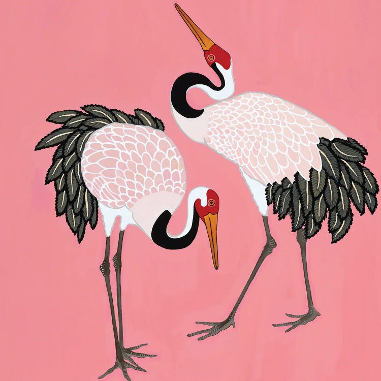 Japanese Cranes On Pink