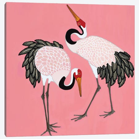 Japanese Cranes On Pink Canvas Print #GBQ41} by Green Orchid Boutique Canvas Art Print