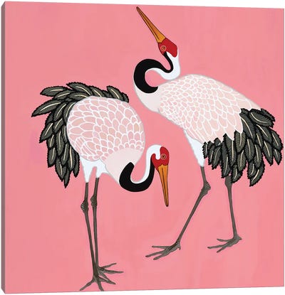 Japanese Cranes On Pink Canvas Art Print - Green Orchid Boutique