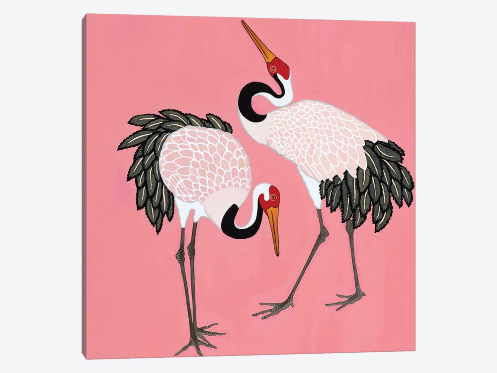 Japanese Cranes On Pink by Green Orchid Boutique 1-piece Canvas Art