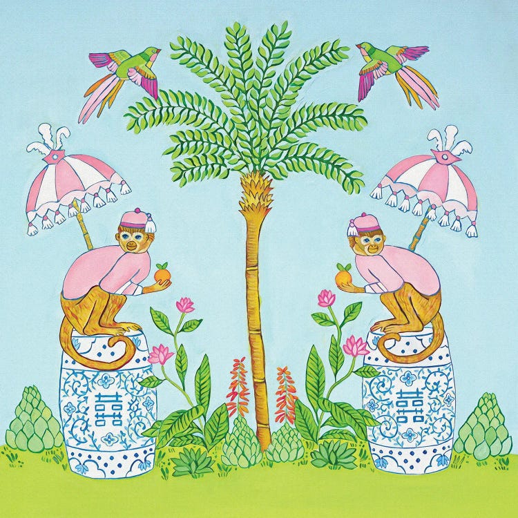 Chinoiserie Monkey In Palm Beach by Green Orchid Boutique wall art