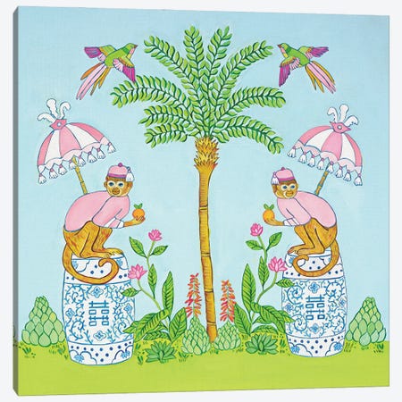 Chinoiserie Monkey In Palm Beach Canvas Print #GBQ46} by Green Orchid Boutique Canvas Artwork