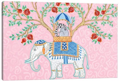 Chinoiserie Elephant With Lemur Monkey Canvas Art Print - Indian Décor