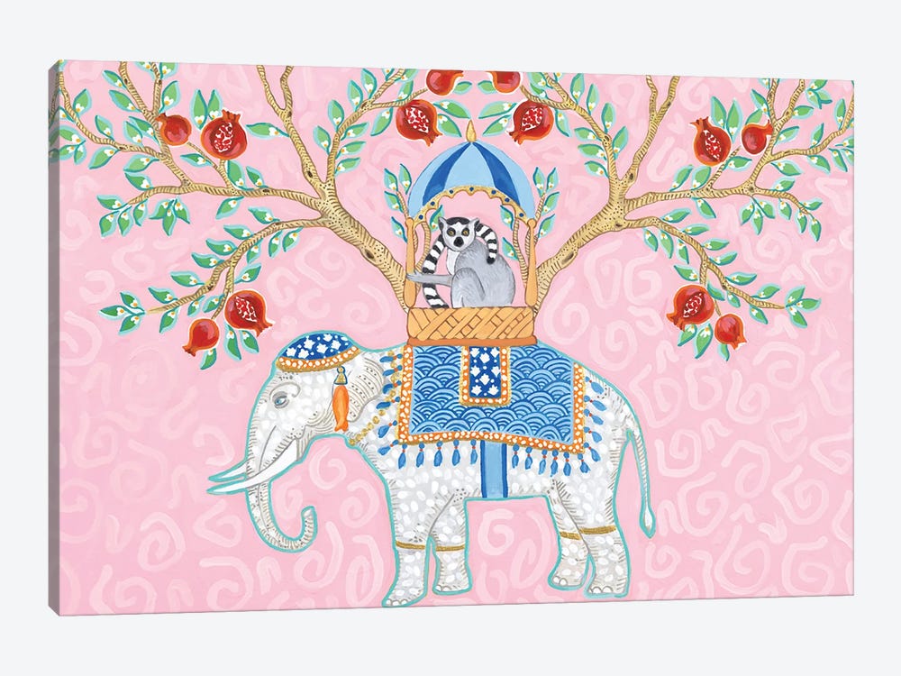 Chinoiserie Elephant With Lemur Monkey by Green Orchid Boutique 1-piece Canvas Art Print