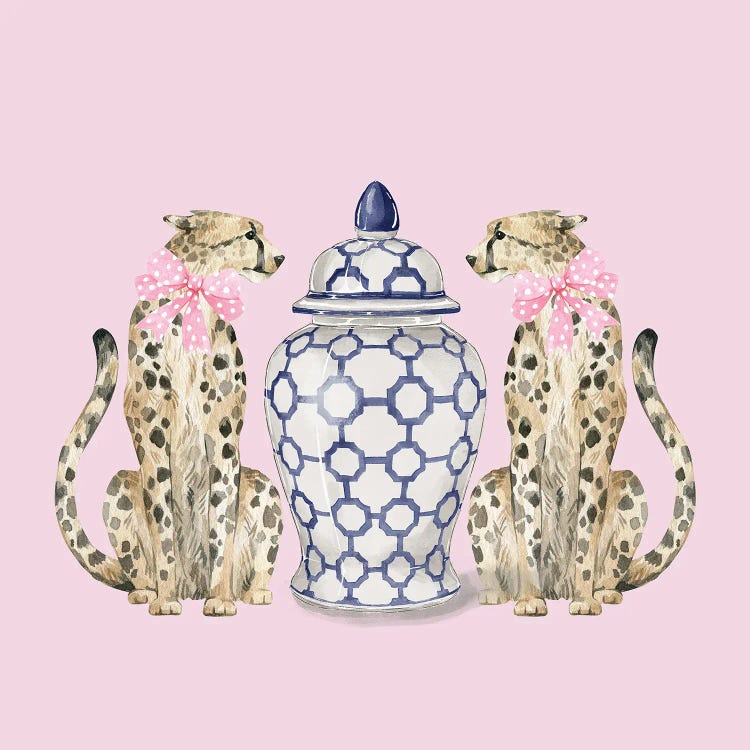 Chinoiserie Cheetahs On Pink With Ginger Jar by Green Orchid Boutique wall art