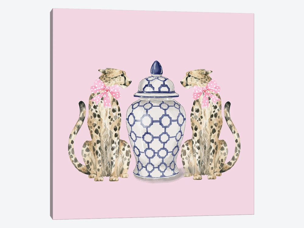 Chinoiserie Cheetahs On Pink With Ginger Jar by Green Orchid Boutique 1-piece Canvas Wall Art