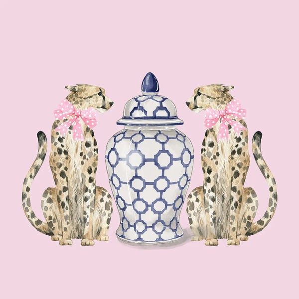 Office: Chinoiserie Cheetahs On Pink With Ginger Jar by Green Orchid Boutique