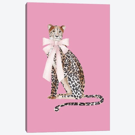 Bow Cheetah On Pink Canvas Print #GBQ54} by Green Orchid Boutique Art Print