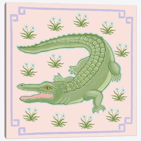 Chinoiserie Alligator With Mughal Flowers Canvas Print #GBQ58} by Green Orchid Boutique Canvas Art
