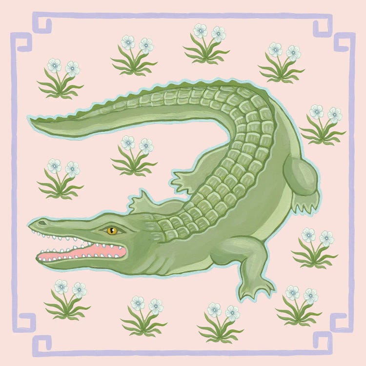 Chinoiserie Alligator With Mughal Flowers by Green Orchid Boutique wall art