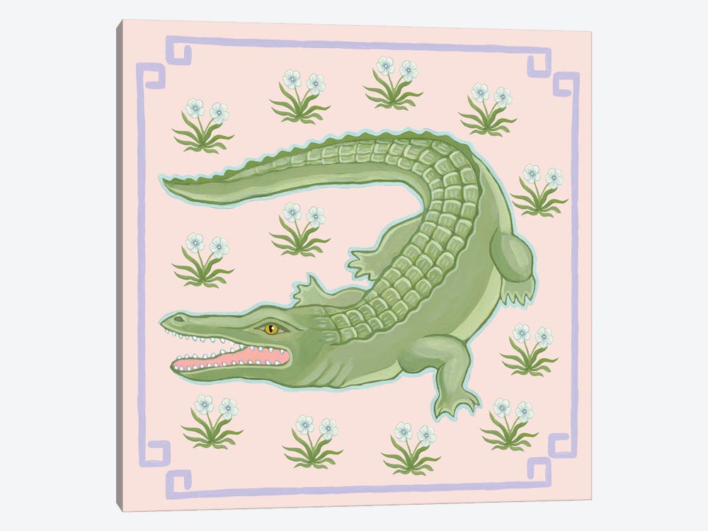 Chinoiserie Alligator With Mughal Flowers by Green Orchid Boutique 1-piece Canvas Art