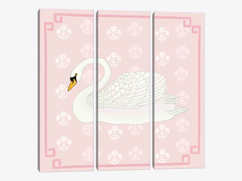 Chinoiserie Swan With Mughal Flowers by Green Orchid Boutique 3-piece Canvas Print
