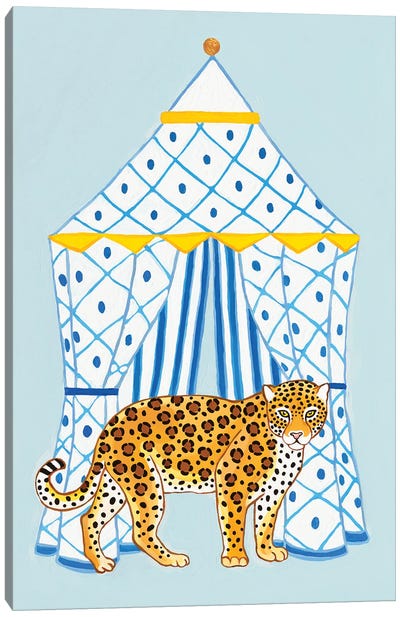 Chinoiserie Jaguar With Striped Cabana II Canvas Art Print - Stripe Patterns
