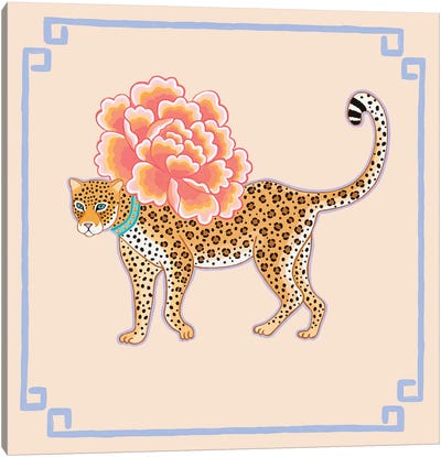 Chinoiserie Cheetah With Peony Canvas Art Print - Green Orchid Boutique