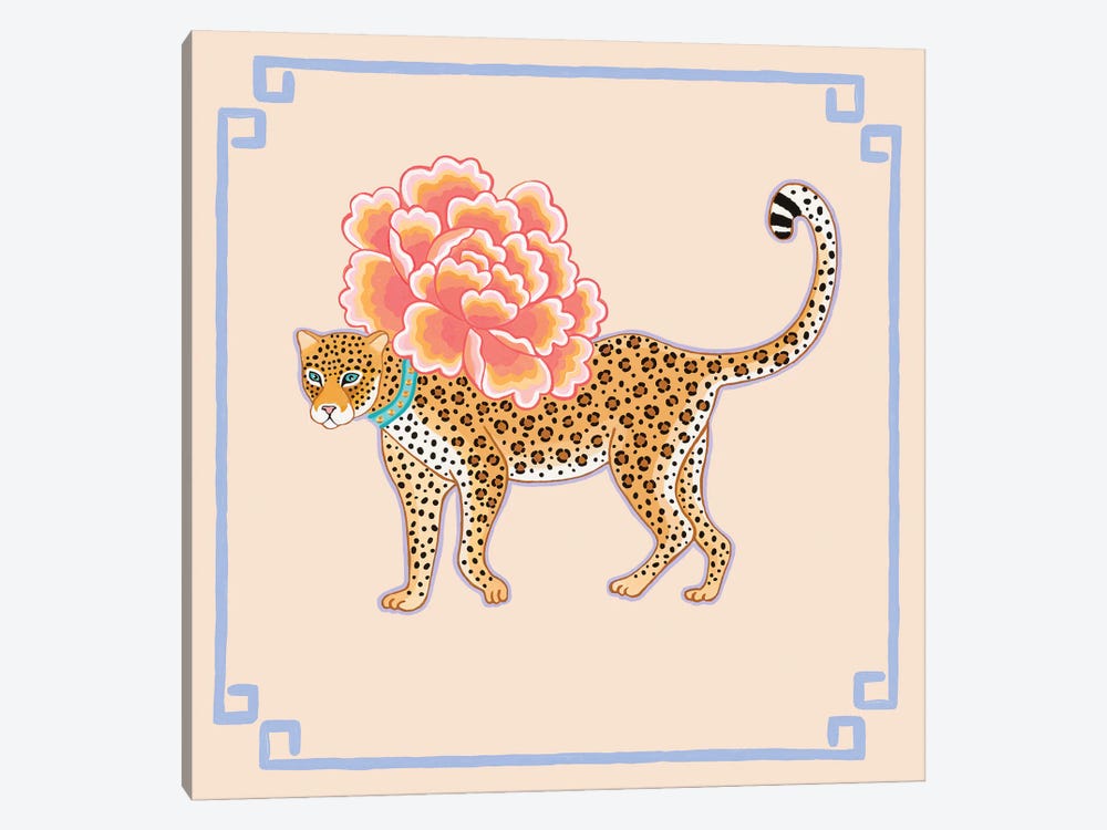 Chinoiserie Cheetah With Peony by Green Orchid Boutique 1-piece Canvas Art Print