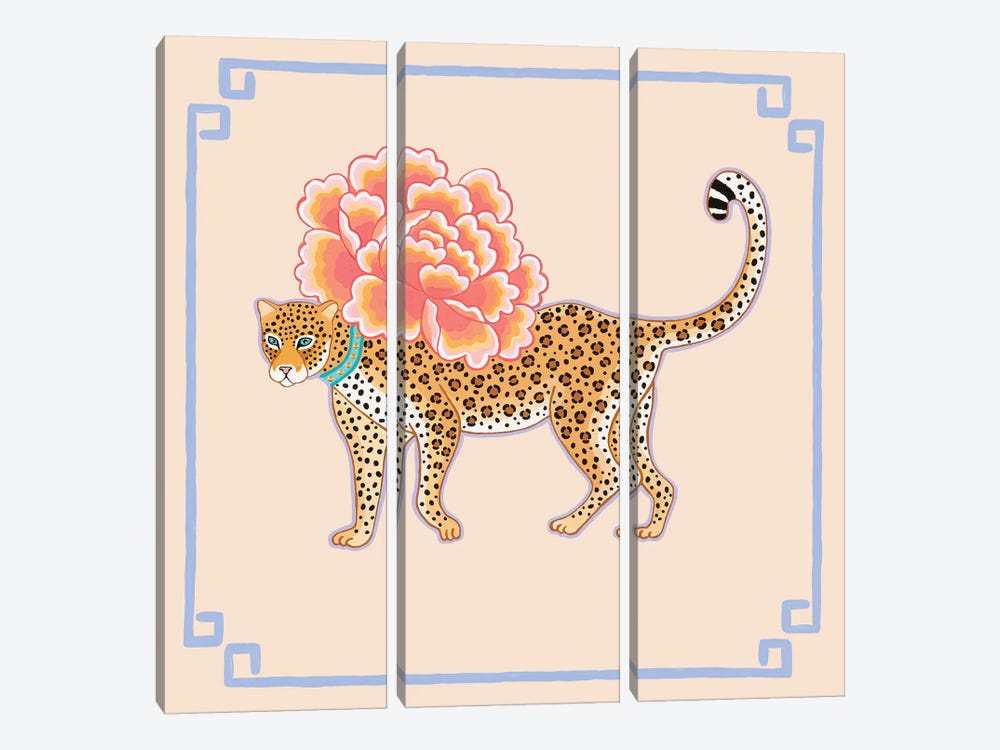 Chinoiserie Cheetah With Peony by Green Orchid Boutique 3-piece Canvas Print